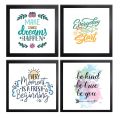 Pack of 4 5x5" Inspirational Quote Frames, Glass front Photo Frame, 5x5" Customized Motivational Quotes Wall Decoration For Home, Room Décor, Square Frames. 