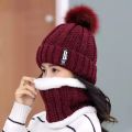 Winter caps for girls Knitted Scarf Hat Set Thick Warm Skullies Beanies Hats for winter cap s for Womens Outdoor Cycling Riding Ski Bonnet Caps Tube Scarf Rings. 