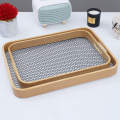Antique Wooden Rattan Pattern Serving Tray Set. 