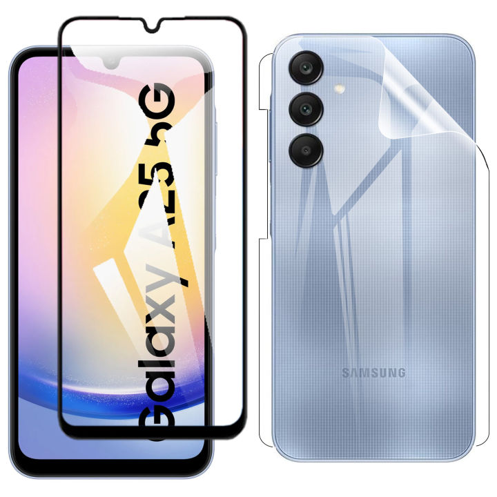 Samsung A25 Glass Protector 5D-10D-11D-21D-9D Glass Full Coverage + Back Clear Jelly Protector Soft Film Protection Hydrogel Film Back Protector For Samsung A25