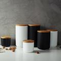 Ceramic Storage Jars Wooden Lids Tea Coffee Sugar Canisters K. 