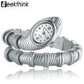 Geekthink Quartz Watch Women Ladies Snake Shaped Bracelet Watch Bangle Diamond Ornaments Silver Gold. 
