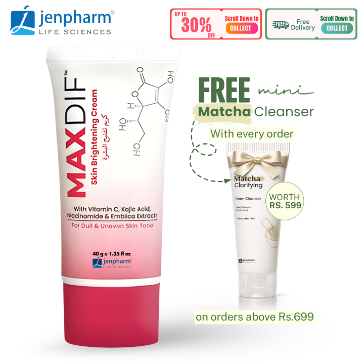 Jenpharm - Maxdif Skin Brightening Cream With Vitamin C & Niacinamide - 40gm | For Dark Spots, Hyperpigmentation & Even Tone | No.#1 Best Selling Face Cream in Pakistan