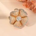 Exaggerated Gold Flower Rings for Women Boho Adjustable Crystal Open Finger Flower Ring Aesthetic Party Jewelry Gift. 