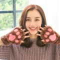 【Happytree】 Cute Cat Paw Fluffy Claw Fingerless Gloves Warm Soft Plush Fingerless Panda Glove Half Finger Women Winter Wear Christmas Gifts. 