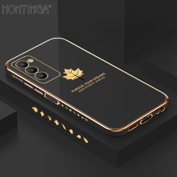 Hontinga for Tecno Camon 18 / Camon 18 P / Camon 18T Back Cover Luxury 6D Plating Maple Leaf Side Pattern Case Soft Silicone Square Phone Cases