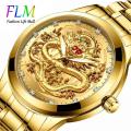 FNGEEN Fashion Men Watch 3D Dragon Gold Watches Top Brand Luxury Waterproof Full Steel Quartz Watches Clock Gifts. 