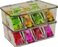 Fast Forward Stackable Tea Bag Organizer with Clear Lid - Ideal for Countertops, Kitchen Cabinets, and Pantry - Versatile Tea Bag Holder for Sweeteners and More (Clear). 