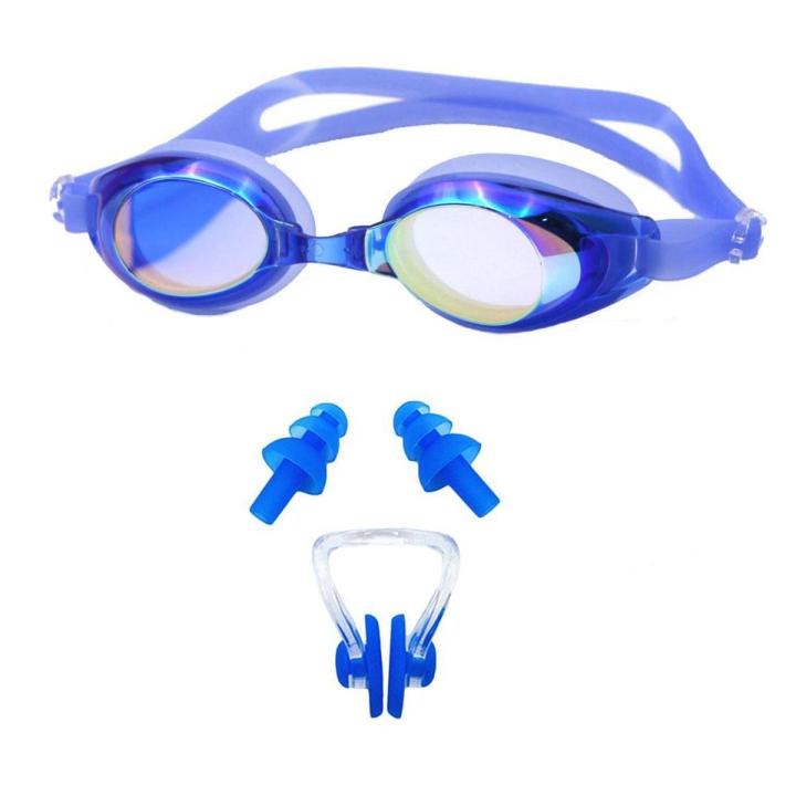 Set of 2 - Fashion Anti Fog UV Swimming Glasses Eye wear Glasses and Nose Ear Plug Set for Adults