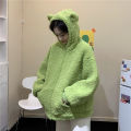 Yfashion Women Cute Warm Coat Winter Bear Ears Furry Thickened Jacket Large Size Loose Solid Color Hooded Coat color. 