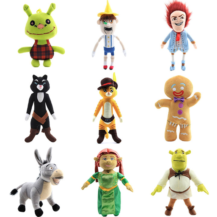 Anime Shrek Plush Stuffed Toy Princess Fiona Gingerbread Man Donkey Puss Boots Collectible Soft Toys Cartoon Doll