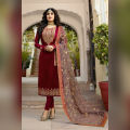 Maroon Chiffon Embroidered 3pc Unstitched Party Wear Dress For Women SM-26. 