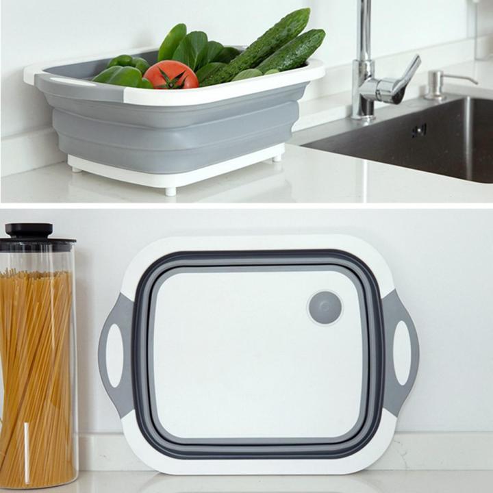 Multifunctional Adjustable Folding Silicone Kitchen Cutting Board – 3-in-1 Chopping Board, Colander & Storage Basket – Space-Saving, Non-Slip, BPA-Free, Durable & Easy to Clean for Vegetables, Fruits, Meat & More