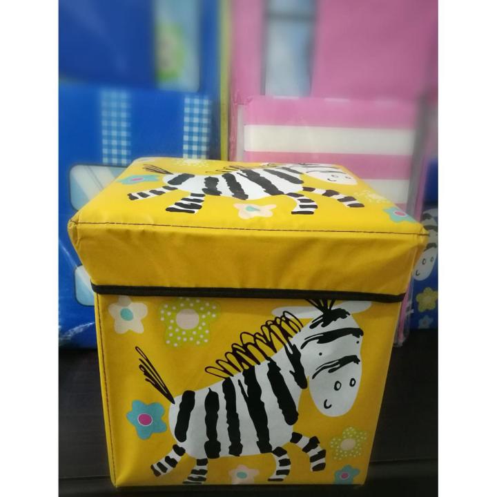 Kids Storage Ottoman Folding Seat Chest Cube Footstool Small Bench Foot Rest Stool Cartoon Character Unicorn-Yellow