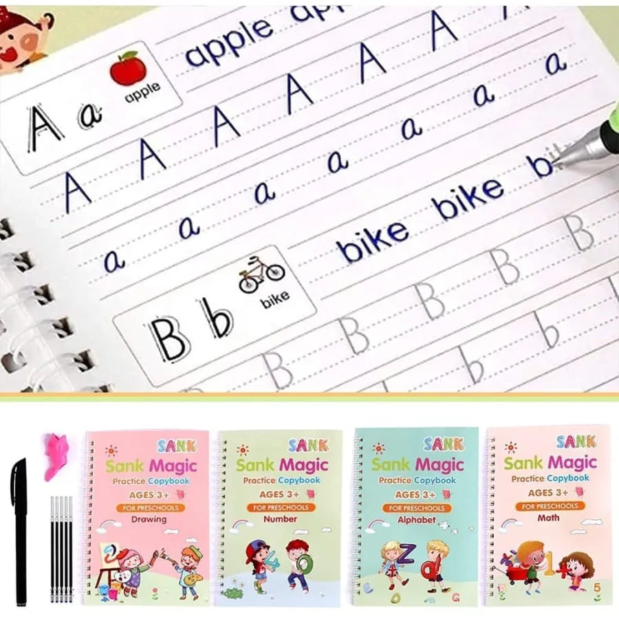 MAGIC BOOK | SANK MAGIC BOOK | SANK MAGIC PRACTICE COPYBOOK | Writing Practice Book for Children, Magic Book for Writing, Best Book for Kids Writing Practice, 4 Books 10 Refills 1 Pen, Best Book for writing especially for Children