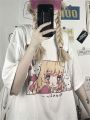 anime girl image print women tops tshirts Korean style t-shirts summer sweet fashion t shirts  preppy couple clothes o-neck tee. 