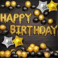 Golden Happy Birthday Balloons Letters Alphabet for Birthday Party Decorations. 