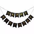 Happy birthday Decoration Set Theme Including 30 ( Black&Gold&Silver) Happy Birthday Black Banner or Golden Foil curtain. 