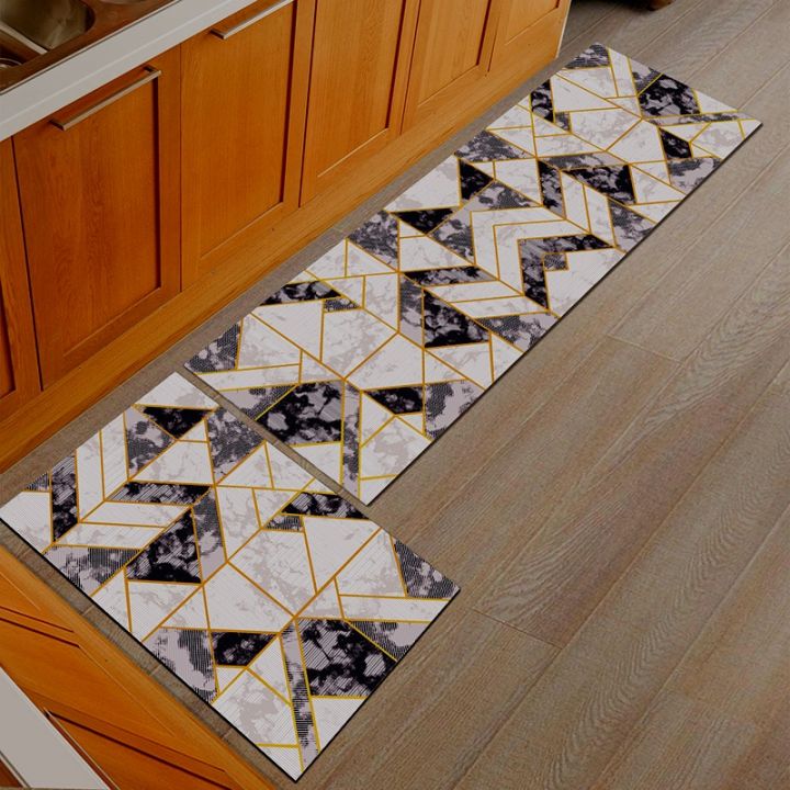 2pcs Anti slip Kitchen Floor Mat Set-Grey Marble
