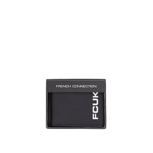French Connection Black Leather Bifold Wallet : Stylish And Functional Men's Wallet With FCUK Logo Accent
