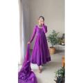 Chiffon Angrakha Purple Long Frock With Lace Dupatta Perfect For Any Special Occasion. 