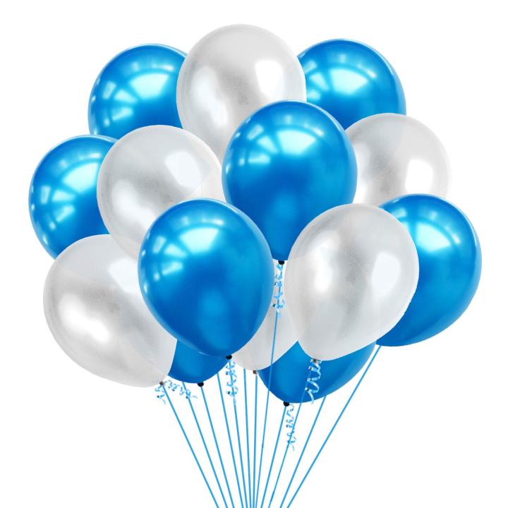 Pack Of 50 Silver & Blue Metallic Shiny Balloons. Baby/Bridal Shower, Anniversary Party, Welcome Party Balloons Set Birthday Accessories.