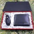 Genuine Leather Customized Name Wallet and Keychain Gift Set. 