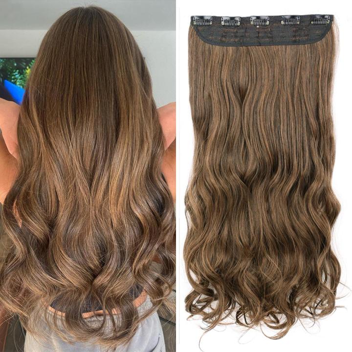 Hair Extension Natural Brown 29 Inch - Curly 5 Clips In Hair Extension For Her