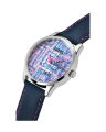 Guess Womens Silver Stainless Steel Case Multi-Color Dial Navy Blue Genuine Leather Band Watch-GW0480L1. 