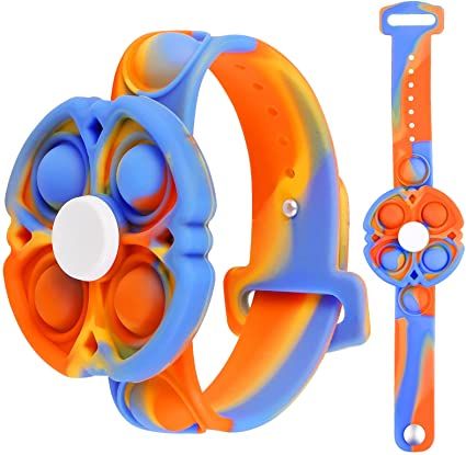 Pop it Spinner Watch, Rotating Push Bubbles Fidget Sensory Toy for Kids and Adults, Autism Special Needs Stress Relief Hand Finger Press Dimple Silicone Adjustable Bracelets
