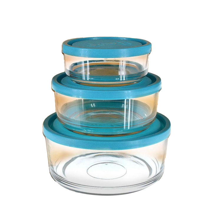 Set of 3 Air Tight Glass Food Storage Containers, 0.5L, 1L, 3L, Microwave Safe