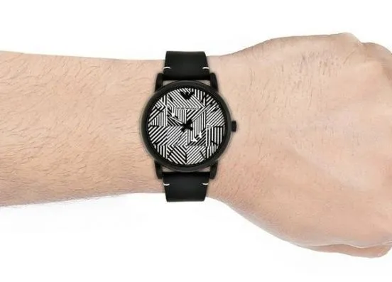 Emporio Armani Black Leather Strap Two-Toned Black and White Dial