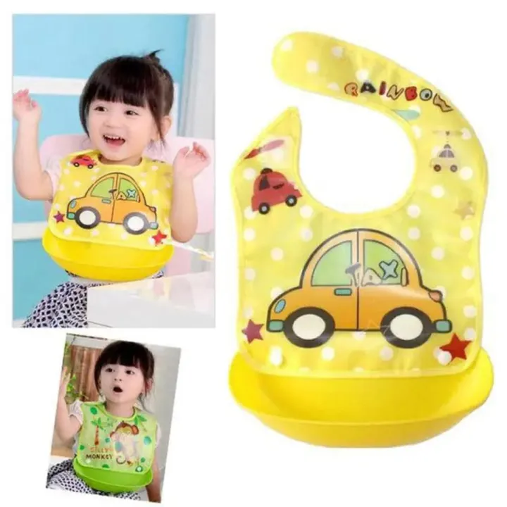 Merab Mall Baby Folding Plastic Rubber Baby Bib Napkin With Soft Tray