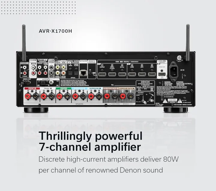 Denon%20AVR-X1700H%207.2%20Channel%20AV%20Receiver%20-%2080W/Channel,%20Advanced%208K%20HDMI%20Video%20w/eARC,%20Dolby%20Atmos,%20DTS:X,%20Built-in%20HEOS,%20Amazon%20Alexa%20Voice%20Control%20-%20Image%204