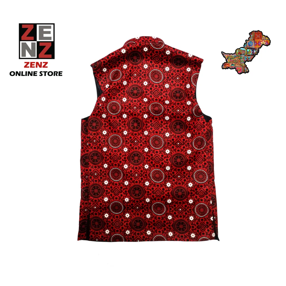 Sindhi Ajrak Waistcoat Koti for Boys Traditional Wear by Zenz