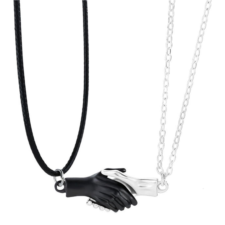 Couple Necklace Unique Magnet Attracts Hold Hands Necklace Anniversary Gift 2Pcs Magnetic Polished Hand Pendant Necklace Set Adjustable Rope Link Chain Magnet Couple Matching Necklace for Women Men Boy Girl Teen BFF Best Friendship Valentines Day Jewelry