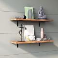 Wood and Metal Floating Wall Shelves | Home Decorative Shelf (24*8 Inches, Forest Dark) - Pack of 2, L Bracket (Forest Dark & Black). 