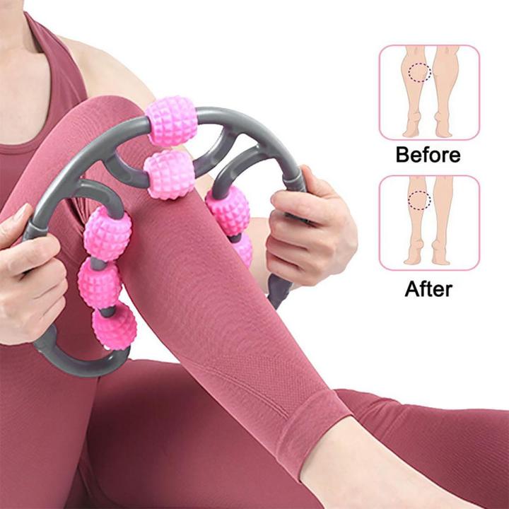 U Shape Massage Roller Arm Leg Neck Muscle Gym Yoga Fitness Sports 9 Wheels - Multi