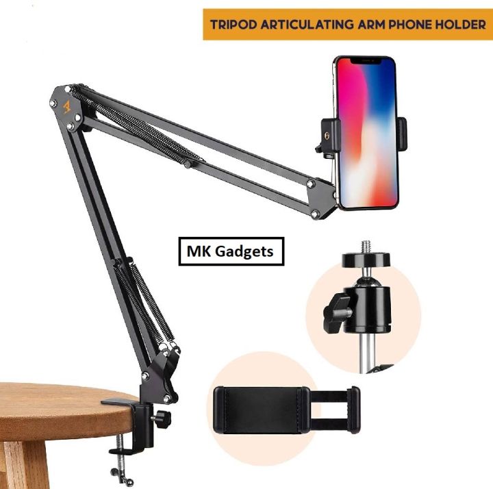 thumbnail image 2 of LenTok Overhead Tripod Mount For Camera Webcam Ring Light, Flexible Over Head Arm For IPhone With Phone Holder And Ball Head, Table Stand Accessory For Phone Video Recording Live Stream 2 of 11