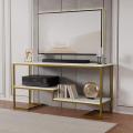TV Stand for 53 Inch TV, Modern Gold TV Console with Open Storage Shelves, TV Media Stand with White Faux Marble Veneer, Metal Entertainment Center for Living Room, Bedroom, Gold. 