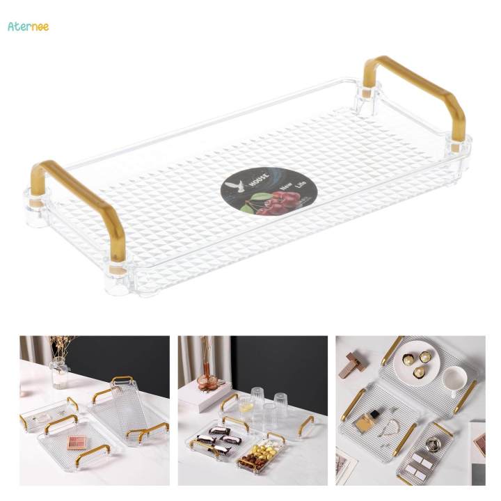 Acrylic Serving Tray with Handles Fruit Dessert Tray Countertop Organizer Multipurpose Durable Cosmetics Tray for Kitchen, Bathroom, Office