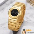 9052 Women Simple Bracelet Watch with Steel Strap Waterproof Electronic Watch - Gold. 