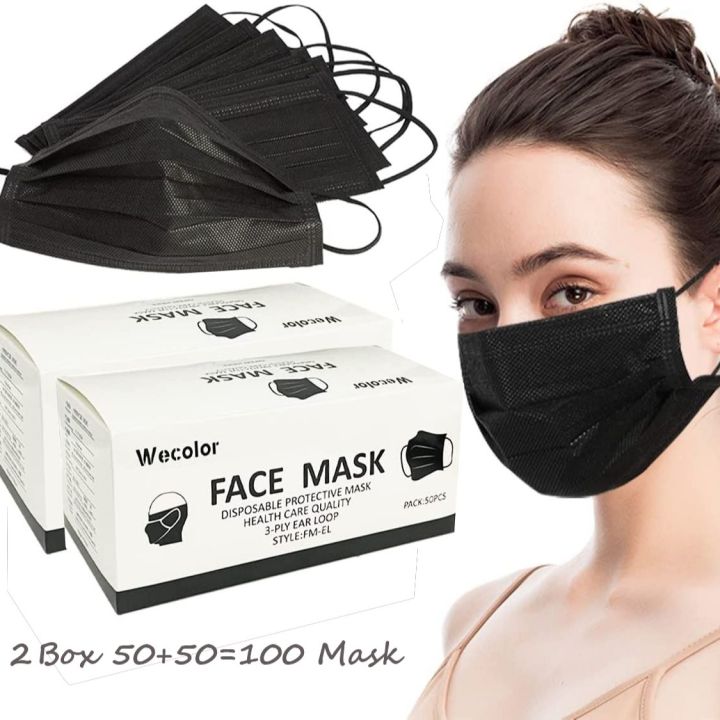 Black Face Mask with 3 High Quality Protective Layers , 100 Pieces 2 box