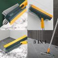 Floor Scrub Brush with Long Handle, Adjustable Magic Broom Brush 2 in 1 Cleaning Scrub Brush 120 Degree Triangular Rotating Brush Head Removable Crevice Cleaning Brush with Squeegee. 