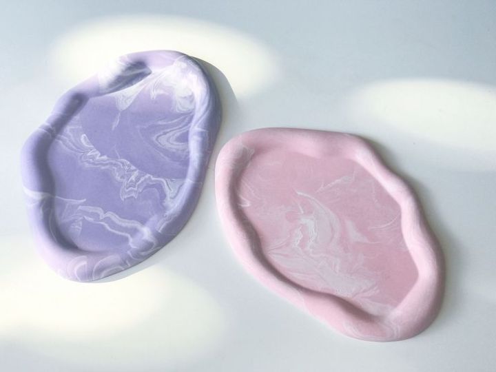 Marble Bubble Irregular Decorative Tray-Minimalist Purple Marble Cloud Stone Jewelry Display Dish-Pink Marble Catchall tray-Trinket Plate