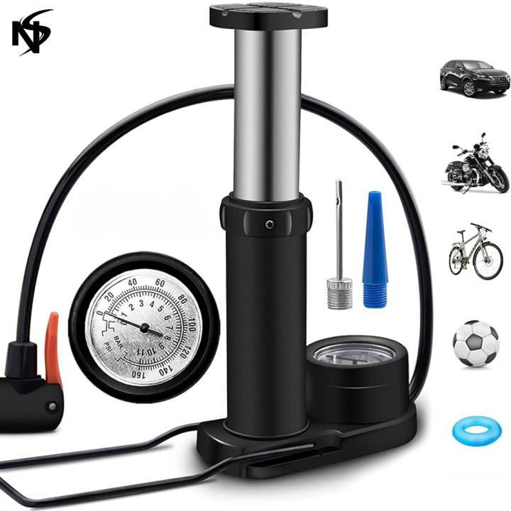 Noor Sports High Pressure Foot Air Pump with Gauge Heavy-Duty Foot Bike Pump for Bicycle Ball Scooter Car Inflatable Toys Mini Pump
