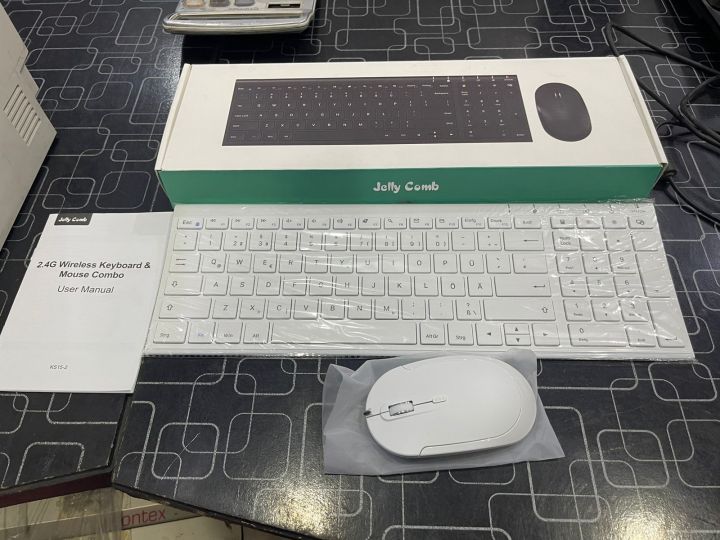 Jelly Comb KS15-2 - 2.4G Wireless Best Rechargeable Keyboard and Mouse Spill Resistant Combo - White