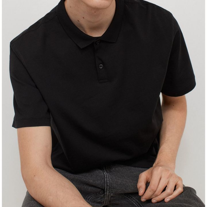 Polo Shirt Black 100% Cotton Knitted Export Quality for Men's Vicuna