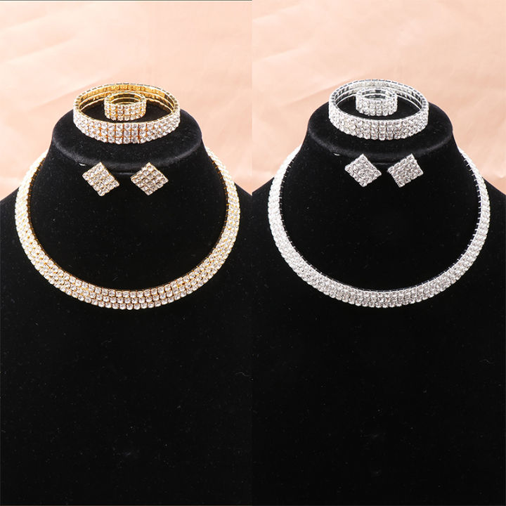 【Hot demand】4Pcs/set Bridal Jewelry Set Necklace Bracelets Ring Earrings Set Super Gorgeous Luxury Shiny Fashion Jewelry Party Gift Qoddess