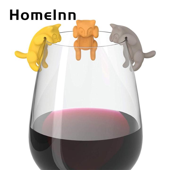 Drink Token 6pcs Cute Cat Wine Glass Markers for Glasses Dinnerware Fun Silicone Drink Charms for Parties Events Drink Markers